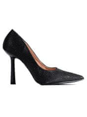 Amiatex Luxusní dámské černé lodičky na jehlovém podpatku + Ponožky Gatta Calzino Strech, černé, 36