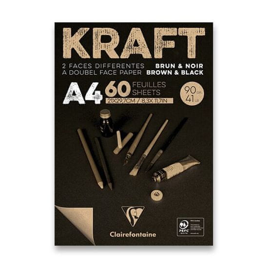 Clairefontaine Blok Brown & Black Kraft A4, 60 listů, 90 g