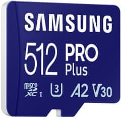 Samsung PRO Plus MicroSDXC 512GB + SD Adaptér / CL10 UHS-I U3 / A2 / V30
