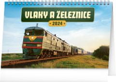 Grooters Stolní kalendář Vlaky a železnice 2024, 23,1 × 14,5 cm