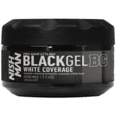NISHMAN Black Gel White Coverage - Odličovací gel na vlasy, snadno používá, pokrývá šediny, rychle schnoucí, 300ml