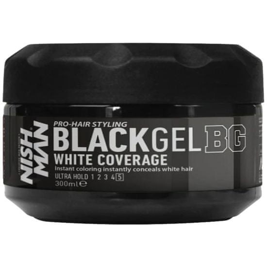 NISHMAN Black Gel White Coverage - Odličovací gel na vlasy, snadno používá, pokrývá šediny, rychle schnoucí, 300ml