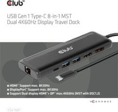 Club 3D dokovací stanice USB-C, 8-in-1 MST Dual 4K60Hz, Display Travel Dock