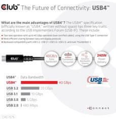 Club 3D kabel USB-C, Data 40Gbps, PD 240W(48V/5A) EPR, M/M, 1m