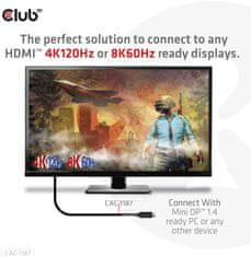 Club 3D kabel miniDP 1.4 na HDMI, 4K120Hz nebo 8K60Hz HDR10+, M/M, 1.8m