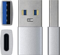 Satechi adaptér USB-A - USB-C, M/F, stříbrná