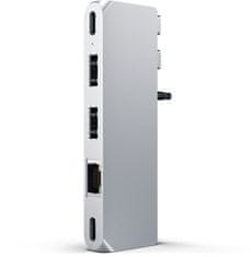 Satechi Aluminium Pro Hub Mini, USB4 96W, 6K@60Hz, 2x USB-A 3.0, Ethernet, USB-C, Audio, stříbrná