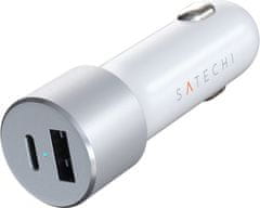 Satechi autonabíječka, USB-C PD, USB-A, 72W, stříbrná