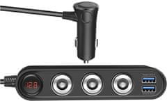 Yenkee nabíjecí adaptér do auta YAC 470, 3x USB-A, USB-C, 3x 12V, černá