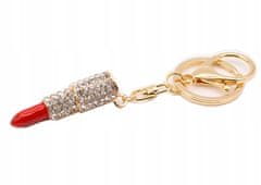 INNA Klíčenka Dámský přívěsek na klíče se rtěnkou a krystaly zlatá a červená barva