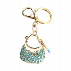 INNA Klíčenka dámský přívěsek na klíče kabelka zirkony rtěnka modrá a zlatá barva