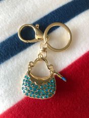 INNA Klíčenka dámský přívěsek na klíče kabelka zirkony rtěnka modrá a zlatá barva
