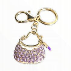 INNA Klíčenka dámský přívěsek na klíče kabelka zirkony rtěnka barva fialová a zlatá