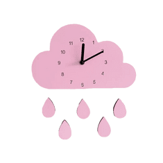 Dream Creations Dětské nástěnné hodiny růžový mrak s kapkami deště