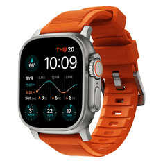 Nomad Rugged Band - Odolný řemínek pro Apple Watch 45 / 49 mm, oranžový, stříbrný