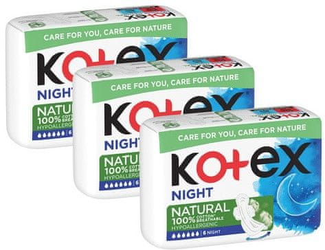 Levně Kotex Natural Night 3 x 6 ks