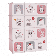 KONDELA Dětská modulární skříň, růžová / dětský vzor, NURMI