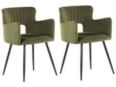 Beliani Sada 2 sametových jídelních židlí olivové zelené SANILAC