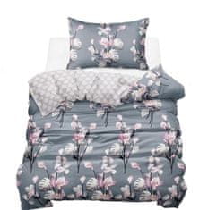 Bavlissimo Oboustranné bavlněné povlečení na jednu postel 140x200/70x90 cm - květena šedá
