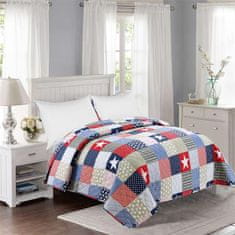 Bavlissimo Přehoz na postel prošívaný čtverce modrá bílá červená 200 x 240 cm varianta potisku: vzor 1