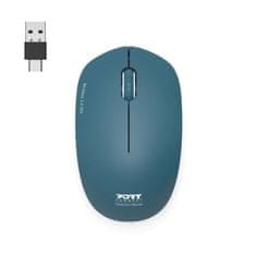 Port Designs PORT CONNECT Wireless COLLECTION, bezdrátová myš, USB-A a USB-C dongle, 2.4Ghz, 1600DPI, safírová