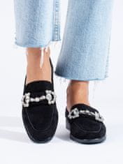Amiatex Luxusní mokasíny dámské černé bez podpatku + Ponožky Gatta Calzino Strech, černé, 36