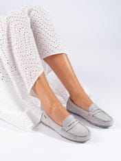 Amiatex Praktické dámské šedo-stříbrné mokasíny bez podpatku + Ponožky Gatta Calzino Strech, odstíny šedé a stříbrné, 36