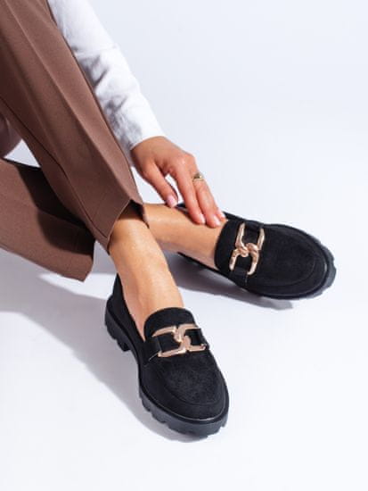 Amiatex Exkluzívní polobotky dámské černé bez podpatku + Ponožky Gatta Calzino Strech