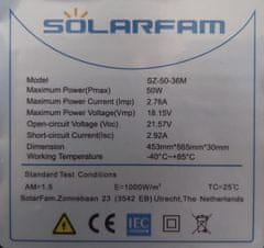 HADEX Fotovoltaický solární panel 12V/50W, SZ-50-36M, 565x453x30mm
