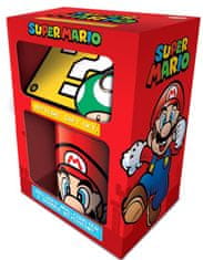 CurePink Dárkový set Nintendo|Super Mario: hrnek - přívěsek - tácek (objem hrnku 315 ml)