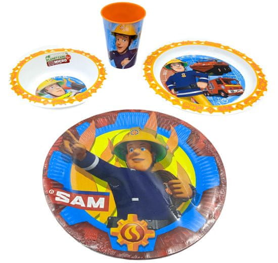 Požárník Sam Dětská jídelní souprava + fóliový balónek - Požárník Sam