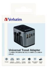 Verbatim UTA-03 Universal Travel Adapter with 1 x USB-C PD 30W & QC 3.0 / 2 x USB-C / 2 x USB-A