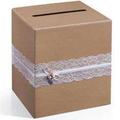 PartyDeco Svatební box na přání hnědý s krajkou a srdíčkem