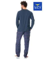 Key Pánské pyžamo Key MNS 616 B23 dł/r M-2XL tmavě modrá - mřížka XL