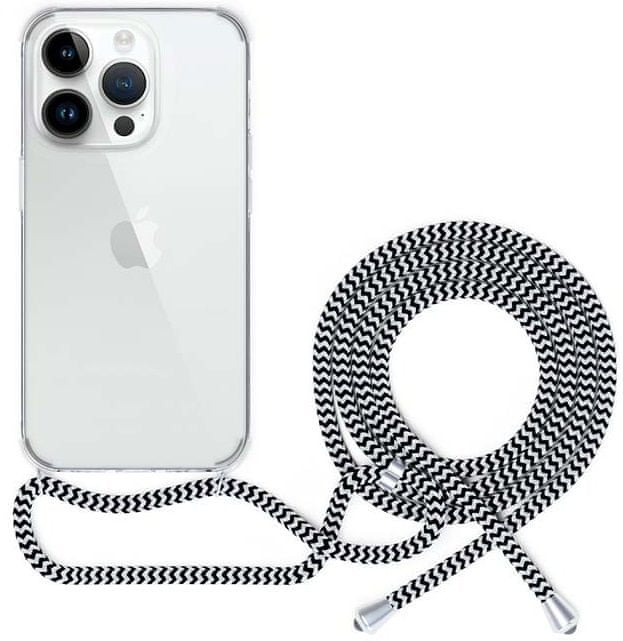 Levně Spello Ochranný kryt se šňůrkou Crossbody iPhone 15 Pro, transparentní/černobílá šňůrka
