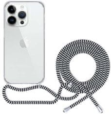 Spello Ochranný kryt se šňůrkou Crossbody iPhone 15, transparentní/černobílá šňůrka
