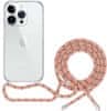 Ochranný kryt se šňůrkou Crossbody iPhone 15, transparentní/růžová šňůrka