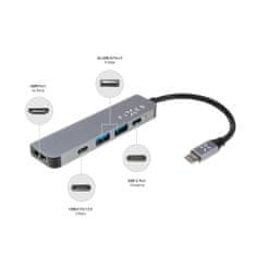 FIXED 5-portový hliníkový USB-C FIXED HUB Mini pro notebooky a tablety, šedý