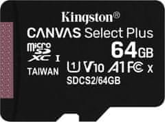 Kingston Canvas Select Plus 64GB microSD / UHS-I / CL10 / bez adaptéru