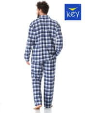 Key Pánské rozepínací pyžamo Key MNS 426 B23 dł/r 3XL-4XL šedá mřížka 3xl