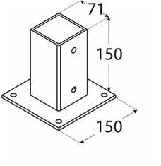 DOMAX PSP 70 (71*150*2) Patka sloupku 70 se čtvercovou základnou