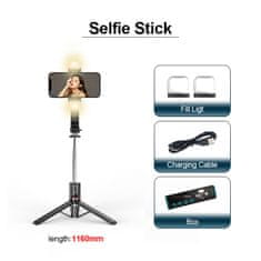 MXM Selfie tyč s Bluetooth + LED světla a stojánek