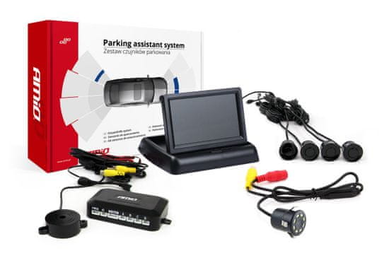 AMIO Sada asistentů parkování 4 senzory černé TFT02 4,3 `s kamerou night vision CAM-308-LED