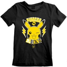 CurePink Dětské tričko Pokémon: Pikachu Rocks (5-6 let) černé bavlna