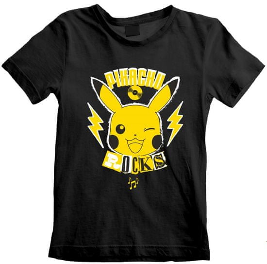 CurePink Dětské tričko Pokémon: Pikachu Rocks (5-6 let) černé bavlna