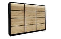 Nejlevnější nábytek Šatní skříň HARAZIA 250 bez zrcadla, se 4 šuplíky a 2 šatními tyčemi, černý mat/dub wotan