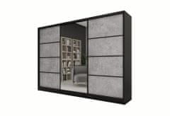 Nejlevnější nábytek Šatní skříň HARAZIA 280 se zrcadlem, 4 šuplíky a 2 šatními tyčemi, černý mat/beton