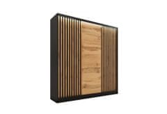 Nejlevnější nábytek Šatní skříň INSULAR 3D 150 bez zrcadla, se 4 šuplíky a 2 šatními tyčemi, černý mat/dub wotan