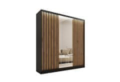 Nejlevnější nábytek Šatní skříň INSULAR 3D 150 se zrcadlem, 4 šuplíky a 2 šatními tyčemi, černý mat/dub wotan