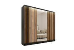 Nejlevnější nábytek Šatní skříň INSULAR 3D 200 se zrcadlem, 4 šuplíky a 2 šatními tyčemi, černý mat/dub wotan